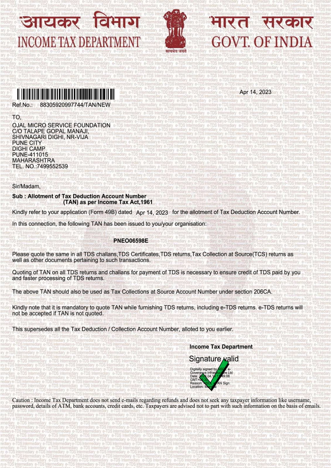 Income Tax Certificate