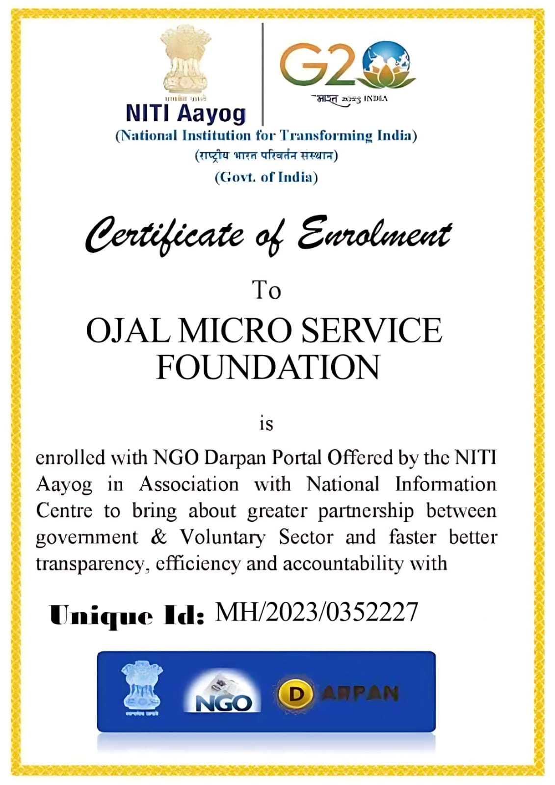 Niti Ayog Certificate